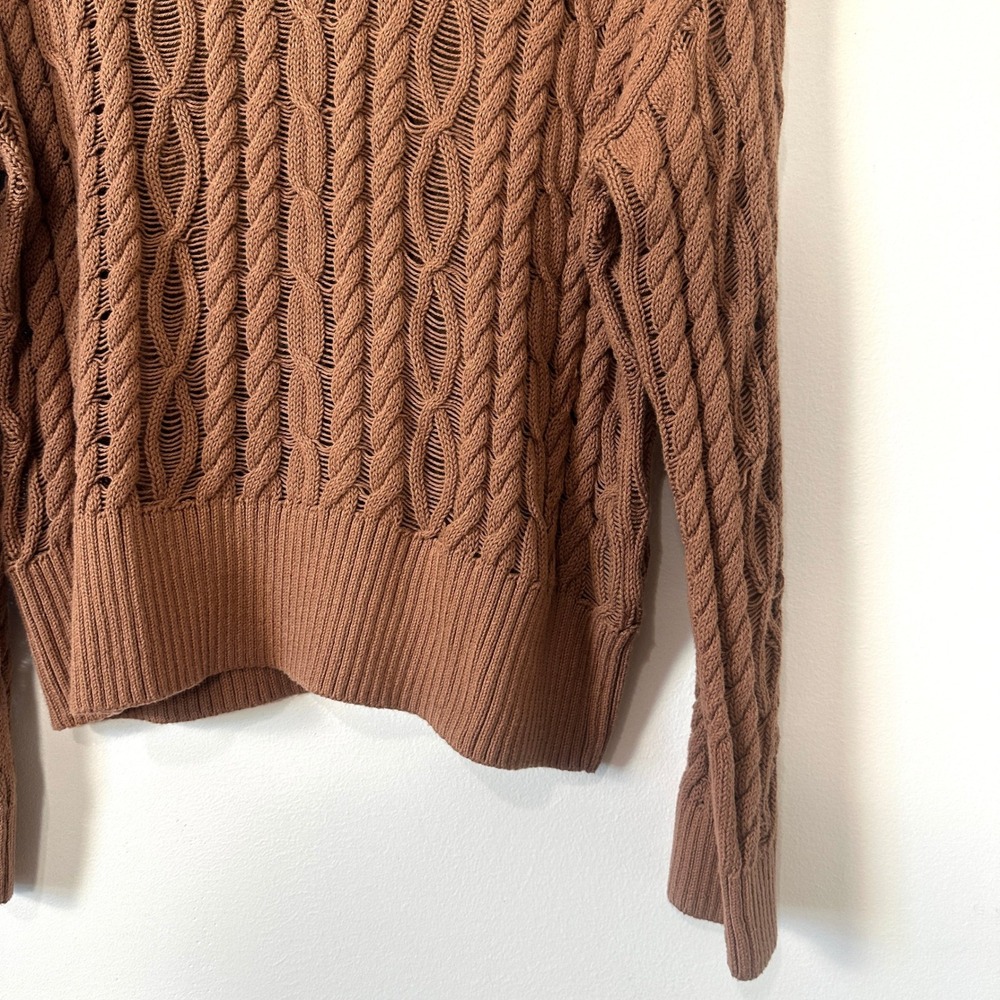 Haven Well Within Organic Cotton Cable Knit Sweater Brown Pointelle M NWT $148 - Picture 4 of 9